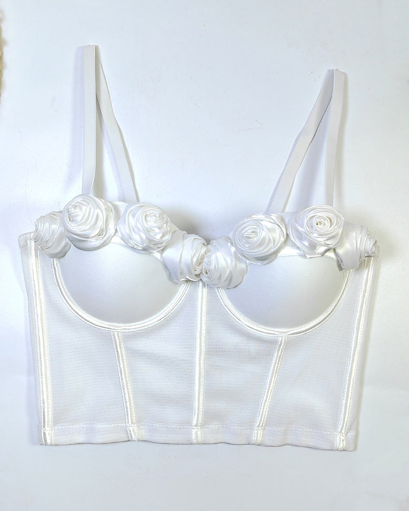 French Handmade Rose Flower Mesh Tube Top