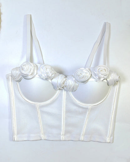 French Handmade Rose Flower Mesh Tube Top