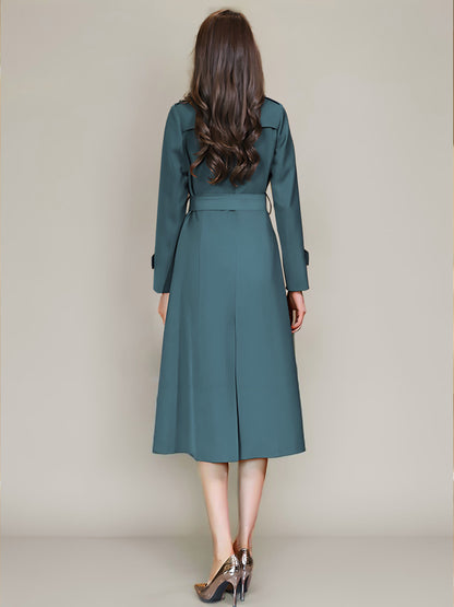 Women's Trench Coat Practical Buttons Turndown Collar Long Sleeves Polyester Lace-up