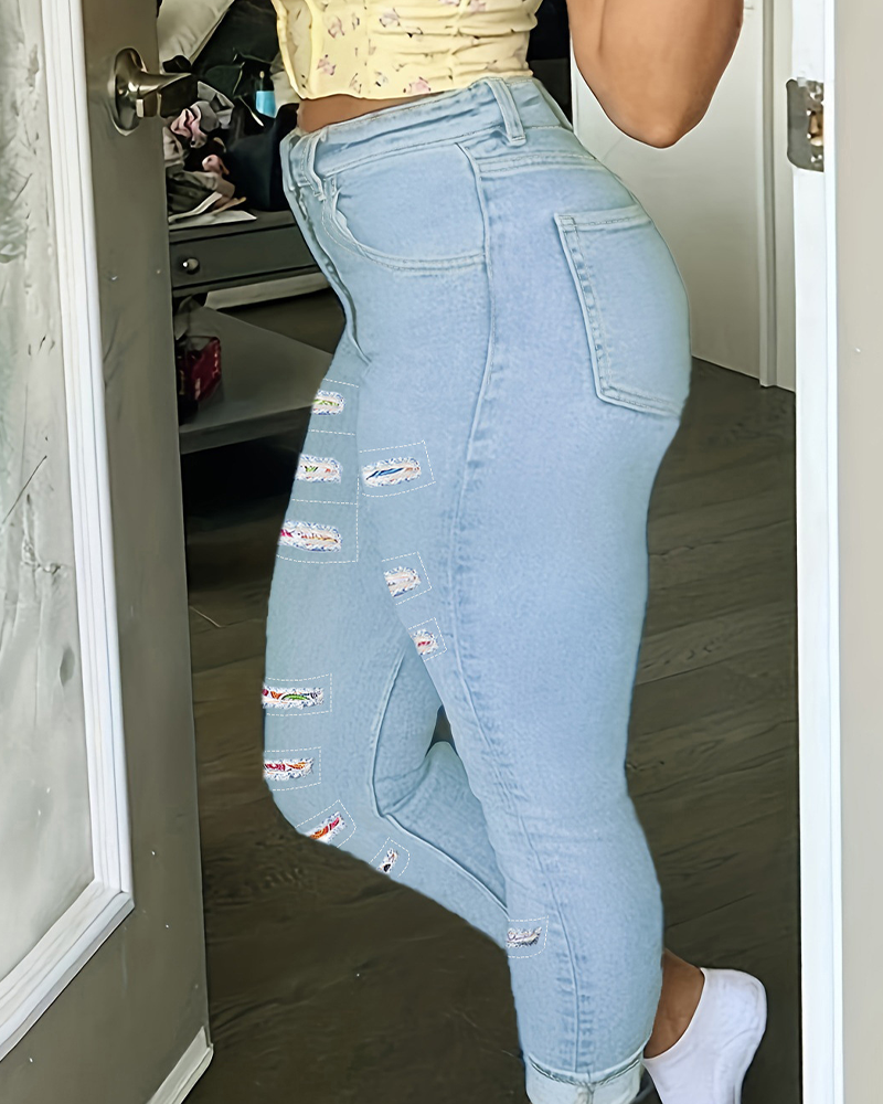 Distressed Patch Jeans