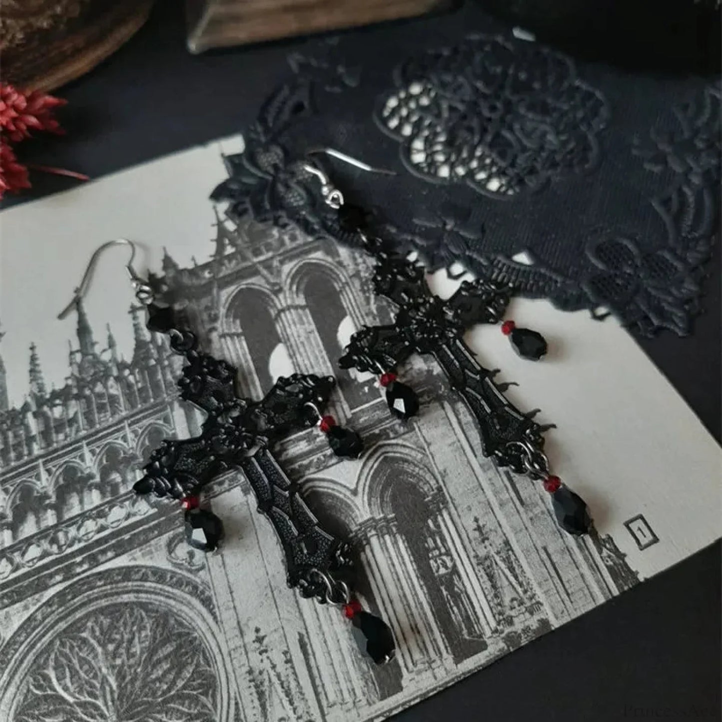 Rebel Celestial Cross Silver Empty Heart Earring