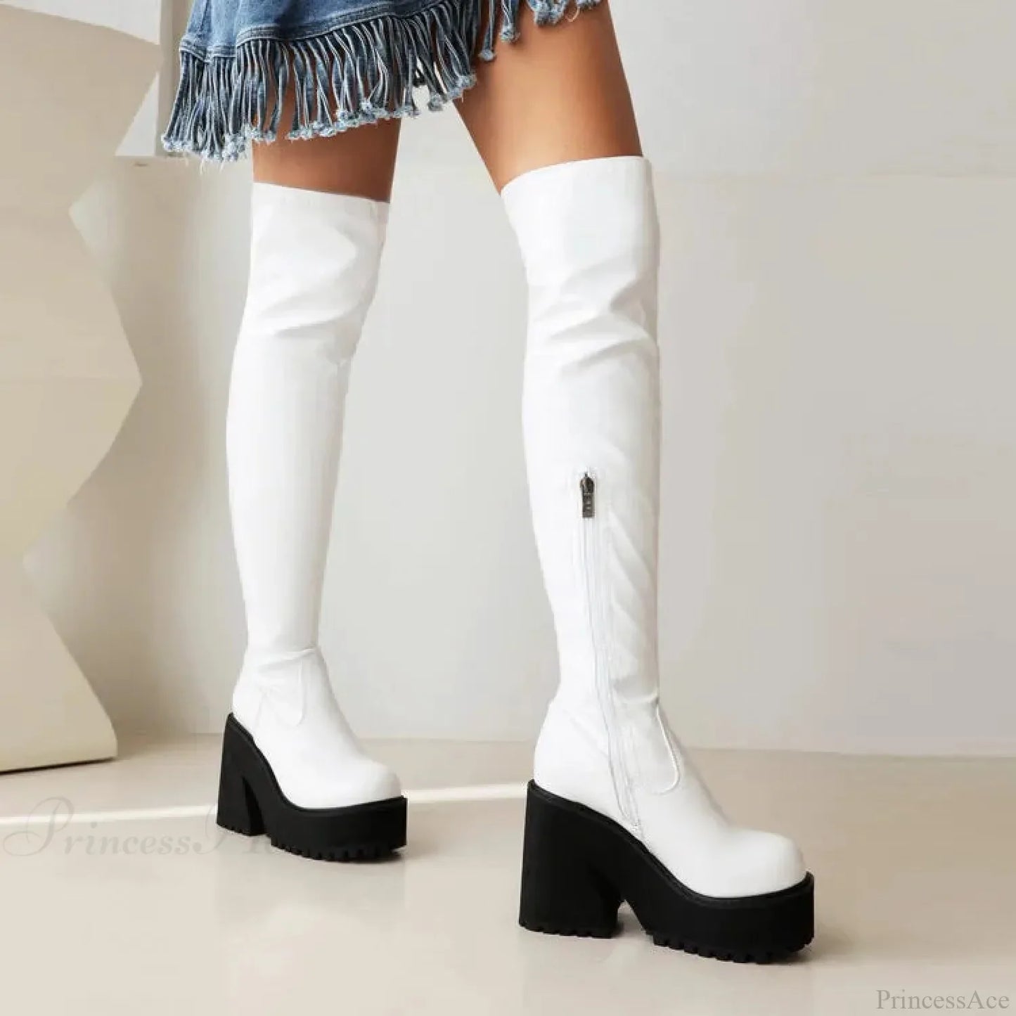 Rebellious Dark Over Knee Tall Chunky Heel Gothic Boot