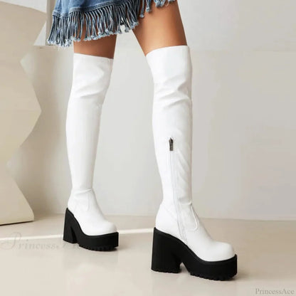 Rebellious Dark Over Knee Tall Chunky Heel Gothic Boot