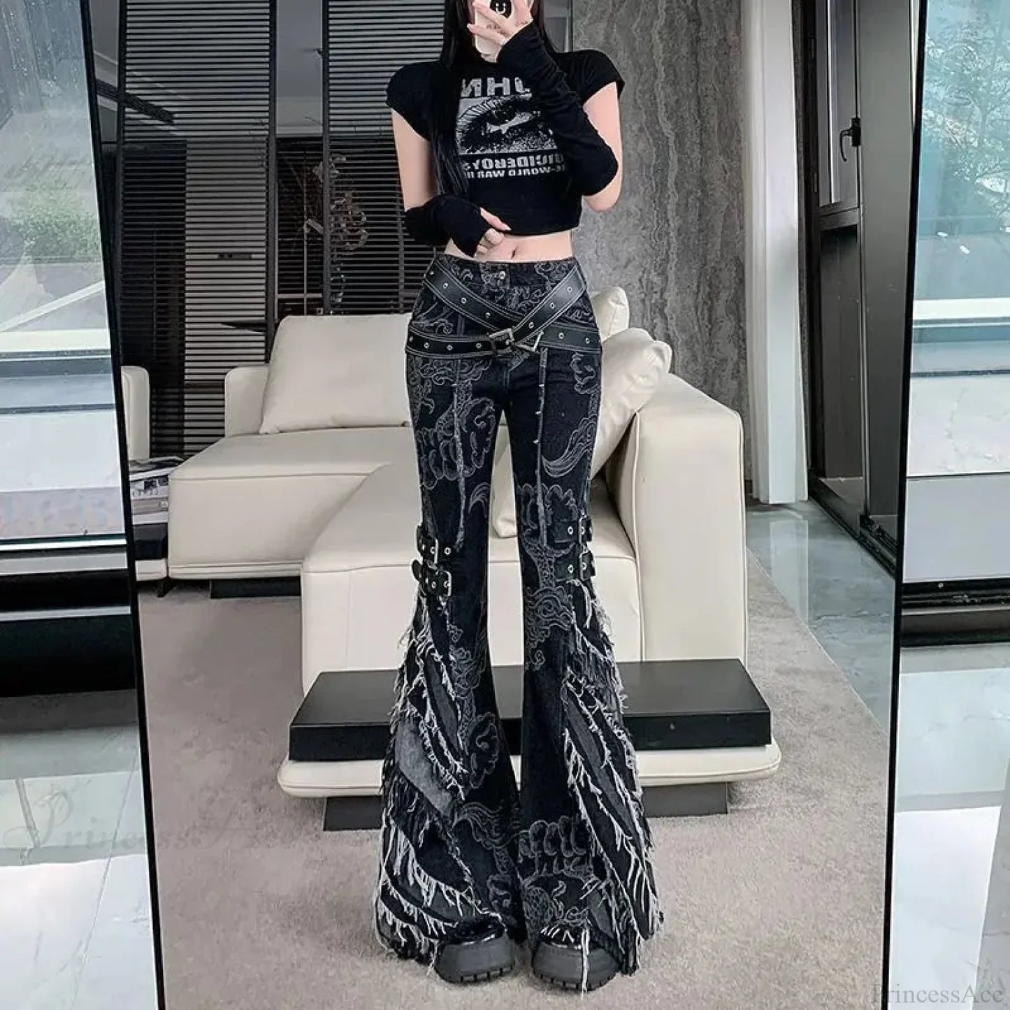 Rebellious Dark Print Flare Pant