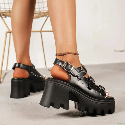 Rebellious Dark Rivet Elevated Sandal