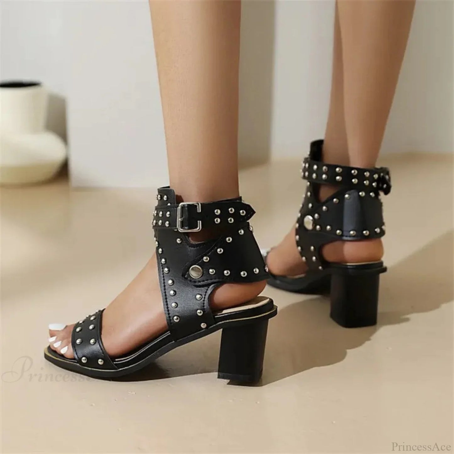 Rebellious Dark Rivet Tall Heel Sandal