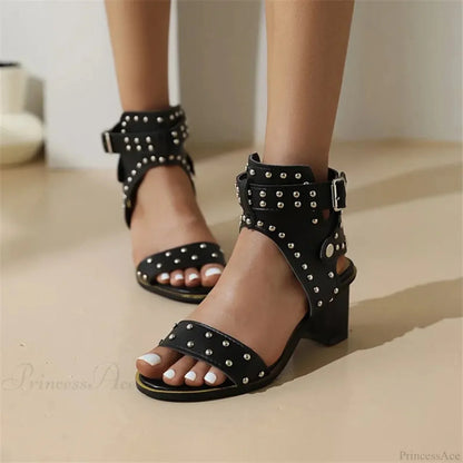 Rebellious Dark Rivet Tall Heel Sandal