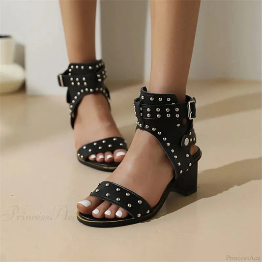 Rebellious Dark Rivet Tall Heel Sandal