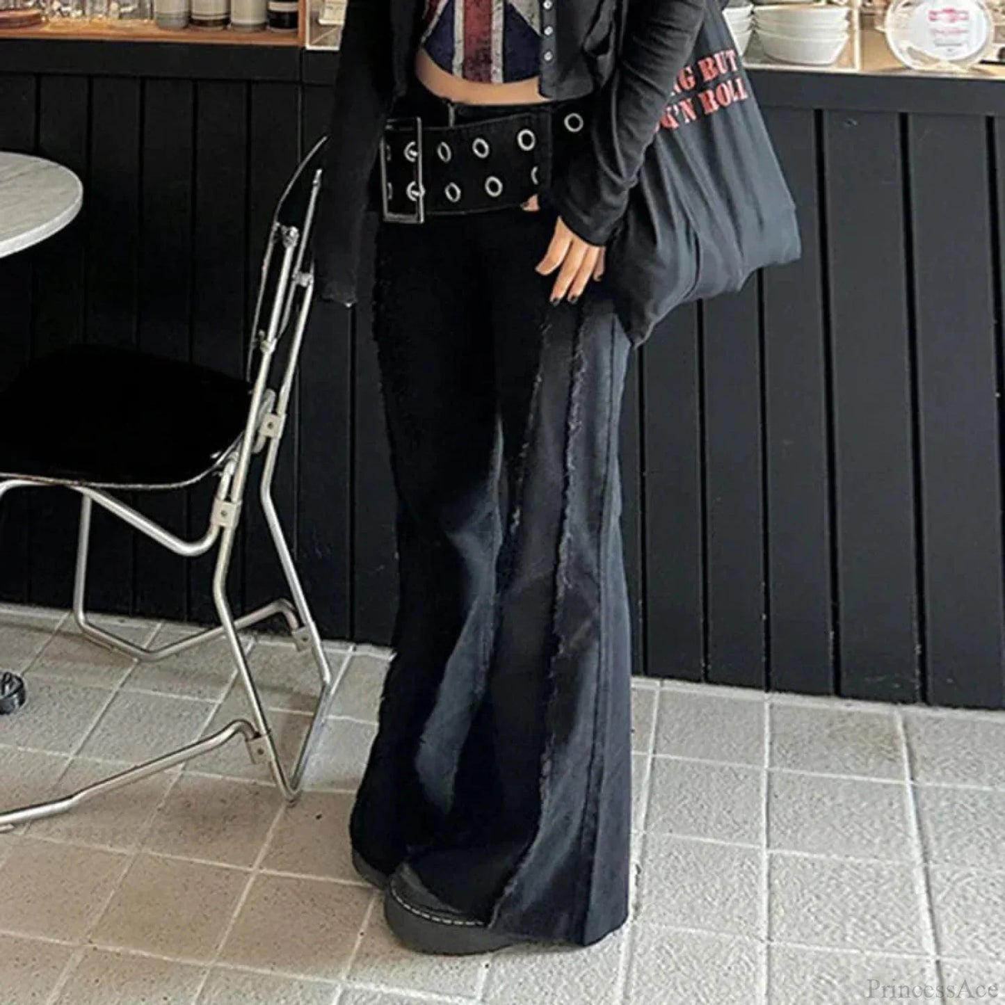 Rebellious Dark Wide Belt Denim Pant