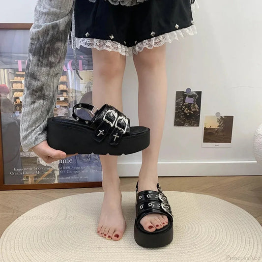 Rebellious Rivet Platform Gothic Sandal
