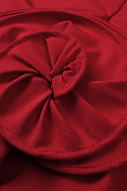 Red 3D Floral Strapless Fitted Party Dress