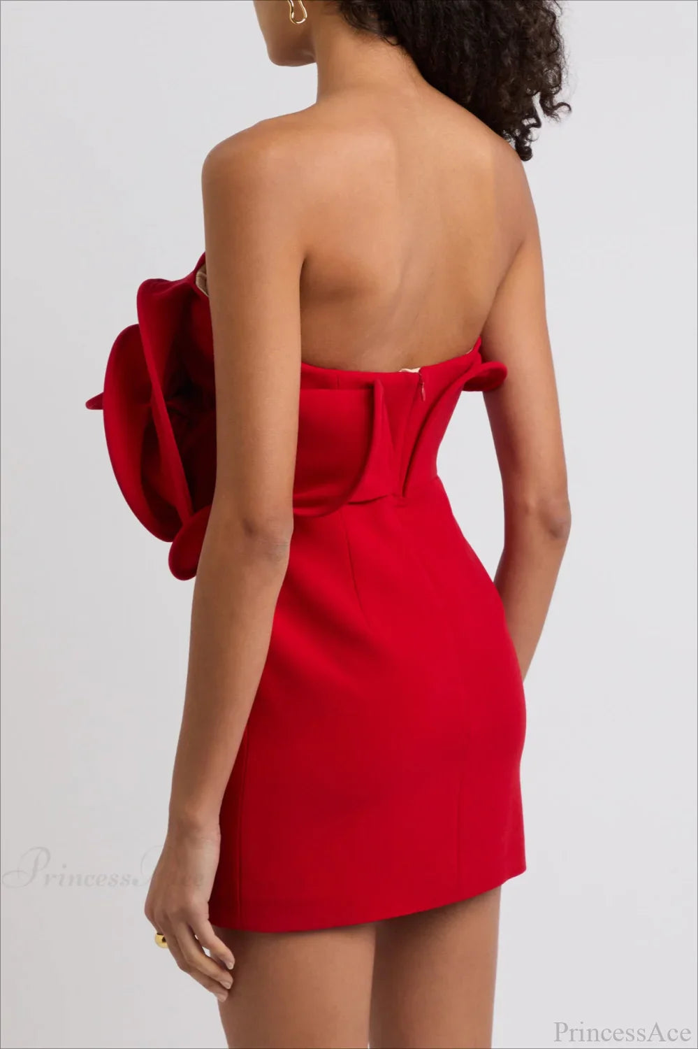 Red 3D Floral Strapless Fitted Party Dress