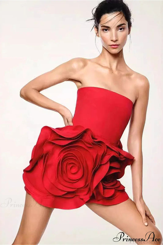 Red Bandage Large Floral Bustier Tight Party Dress