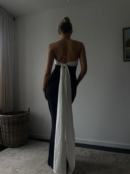 Sweetheart Neck Tube Bow Tie Back Maxi Dress