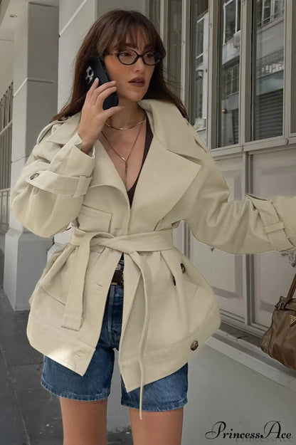 Retro British Tied Long Sleeve Trench Coat