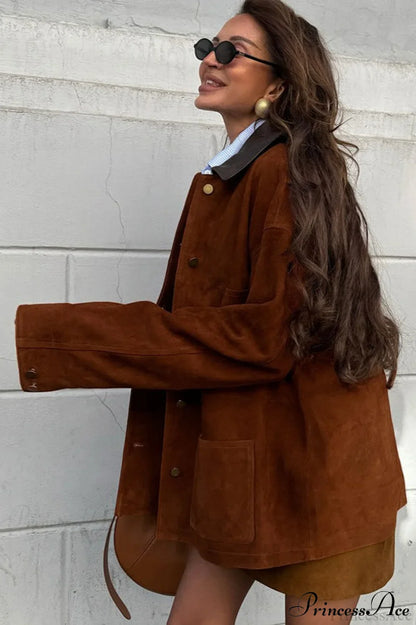 Retro Brown Suede Leather Casual Jacket