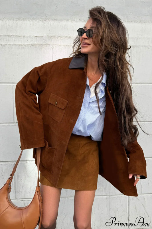 Retro Brown Suede Leather Casual Jacket