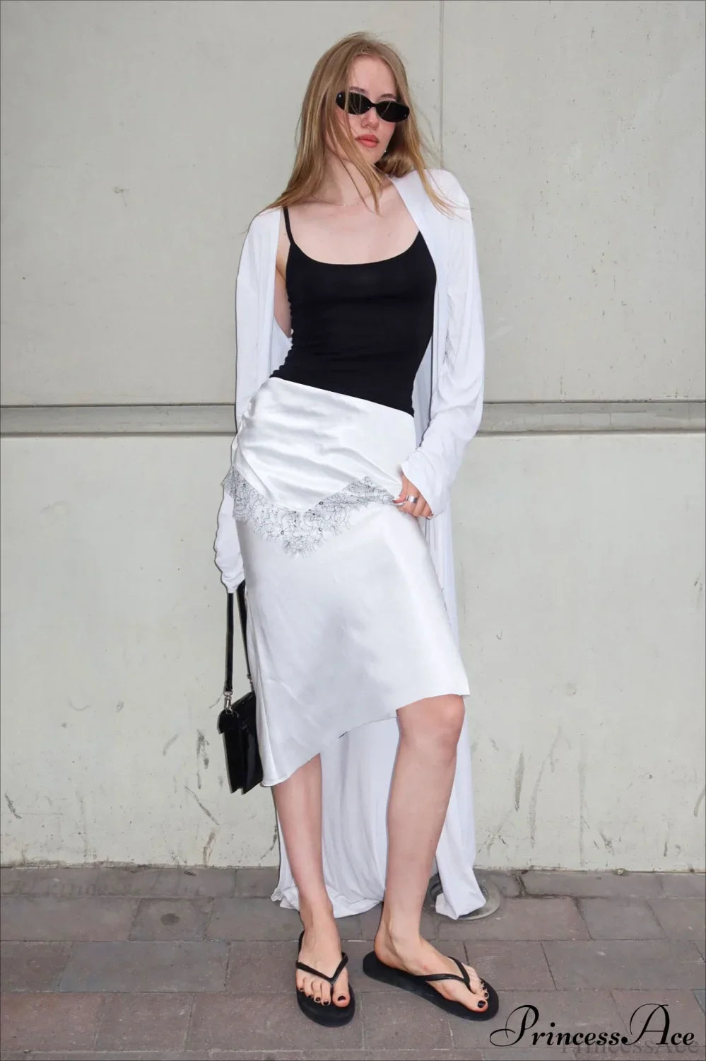 Retro Color Block Lace Panel Slim Skirt