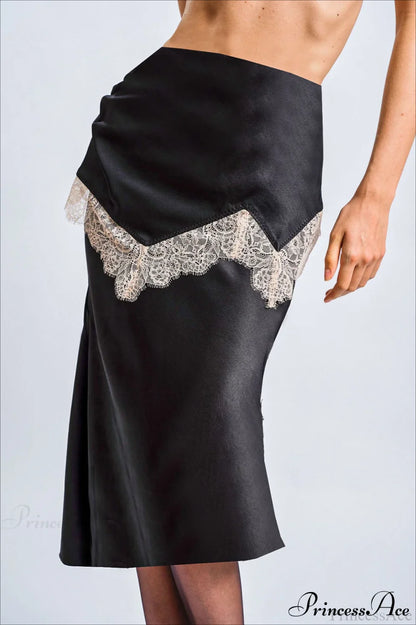 Retro Color Block Lace Panel Slim Skirt