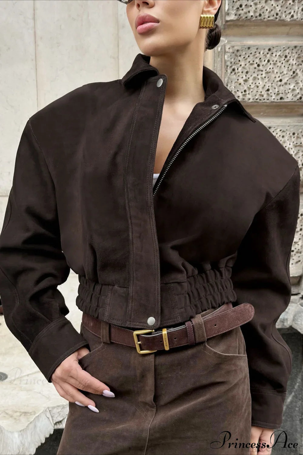 Retro Distressed Brown Collar Short Coat