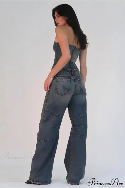 Retro Distressed Deconstructed Wide Leg Jeans