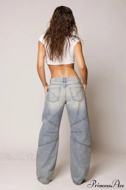 Retro Distressed Deconstructed Wide Leg Jeans