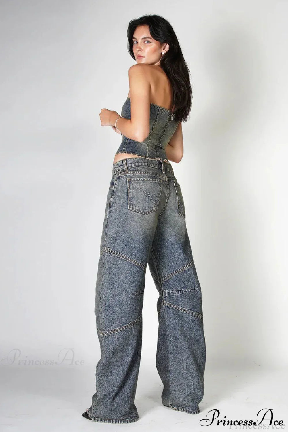 Retro Distressed Deconstructed Wide Leg Jeans