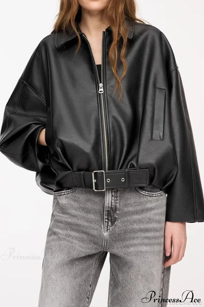Retro Faux Leather Bomber Jacket