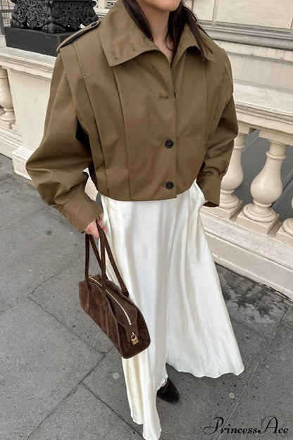 Retro Khaki Lapel Single-Breasted Jacket