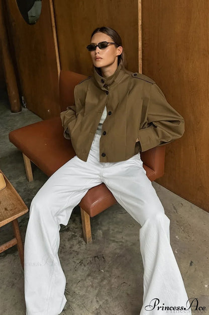 Retro Khaki Lapel Single-Breasted Jacket