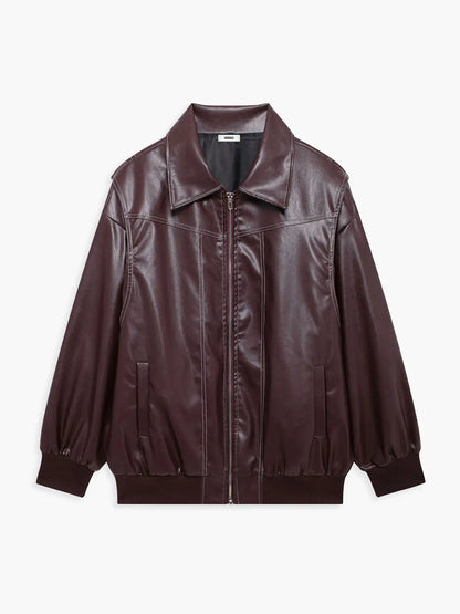 Retro Oversized Faux Leather Bomber