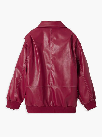 Retro Oversized Faux Leather Bomber