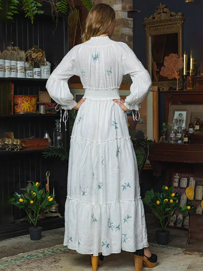 Retro V-Neck Elastic Boho Dress