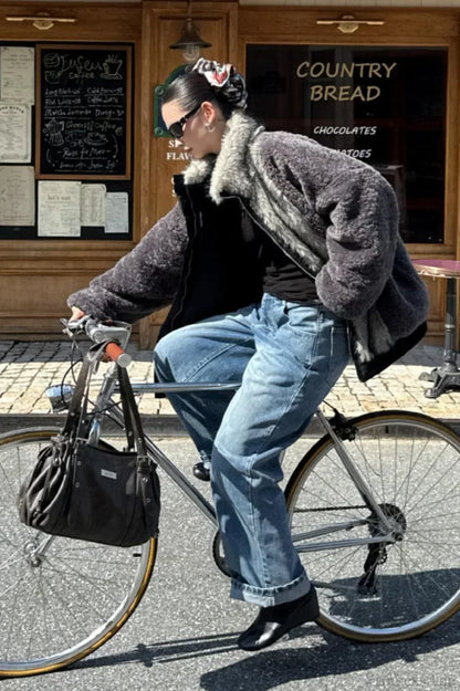 Reversible Patchwork Color Block Fleece Coat