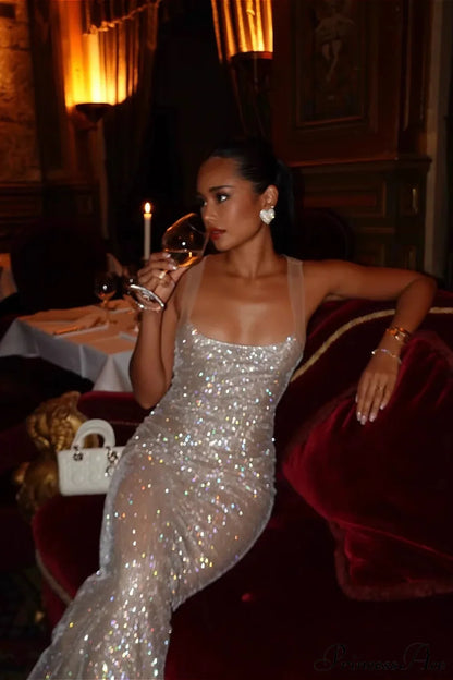 Rhinestone Low Neck Maxi Bodycon Party Dress