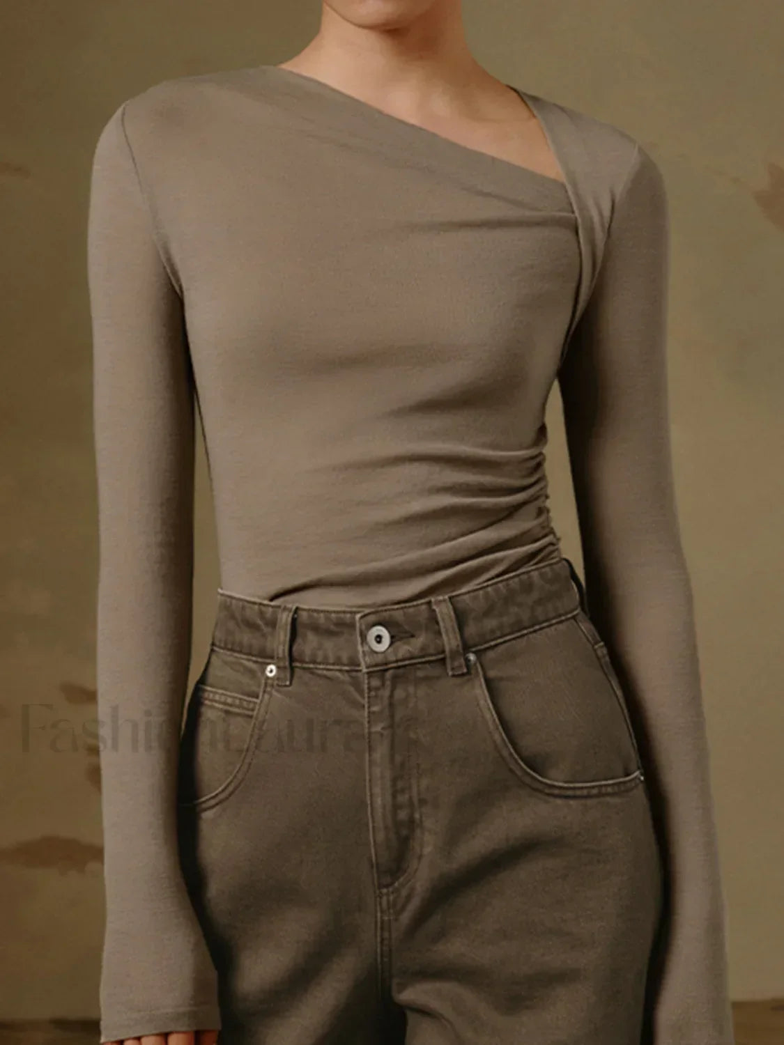 Ribbed Knit Long Sleeve Asymmetric Shirt
