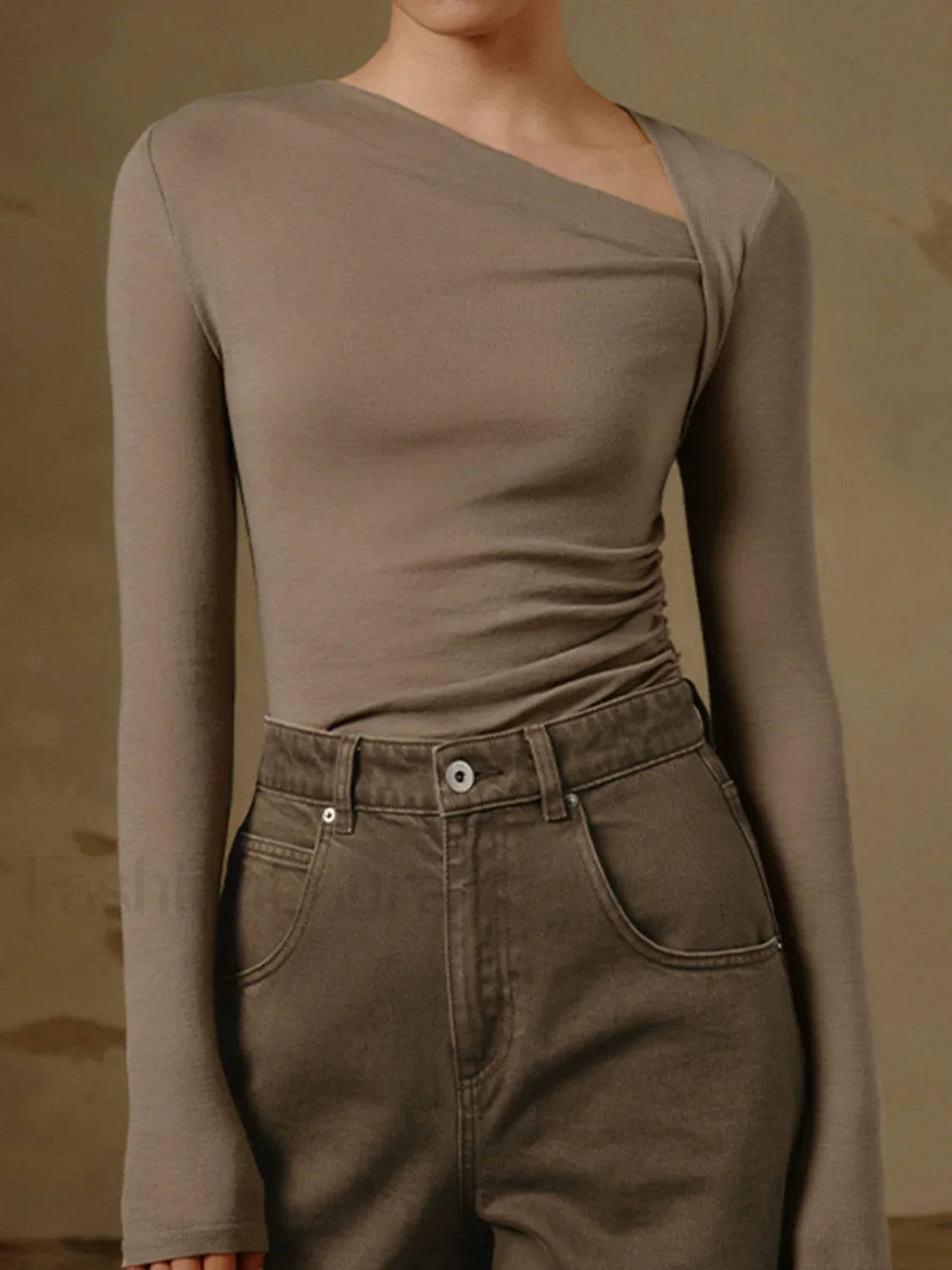 Ribbed Knit Long Sleeve Asymmetric Shirt