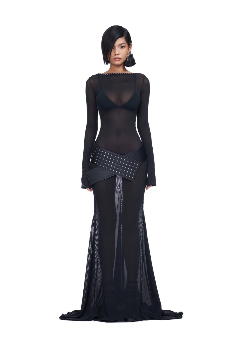 Riva Back Tie Semi-sheer Maxi Mesh Dress
