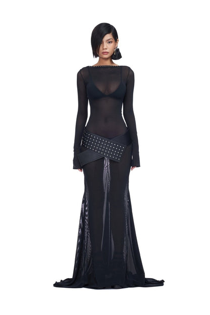 Riva Back Tie Semi-sheer Maxi Mesh Dress