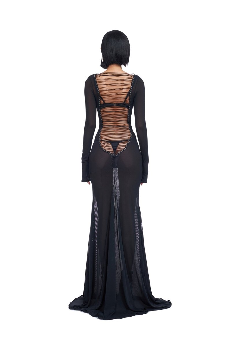 Riva Back Tie Semi-sheer Maxi Mesh Dress
