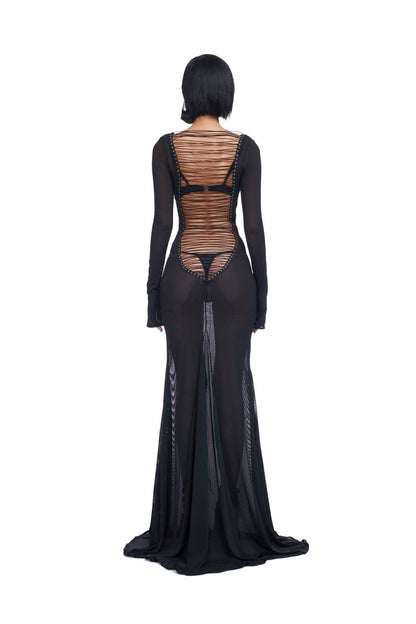 Riva Back Tie Semi-sheer Maxi Mesh Dress