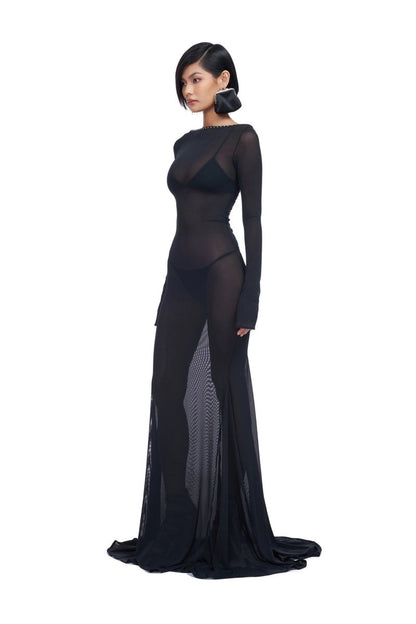 Riva Back Tie Semi-sheer Maxi Mesh Dress
