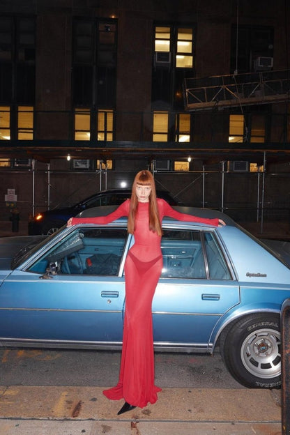 Riva Back Tie Semi-sheer Maxi Mesh Dress