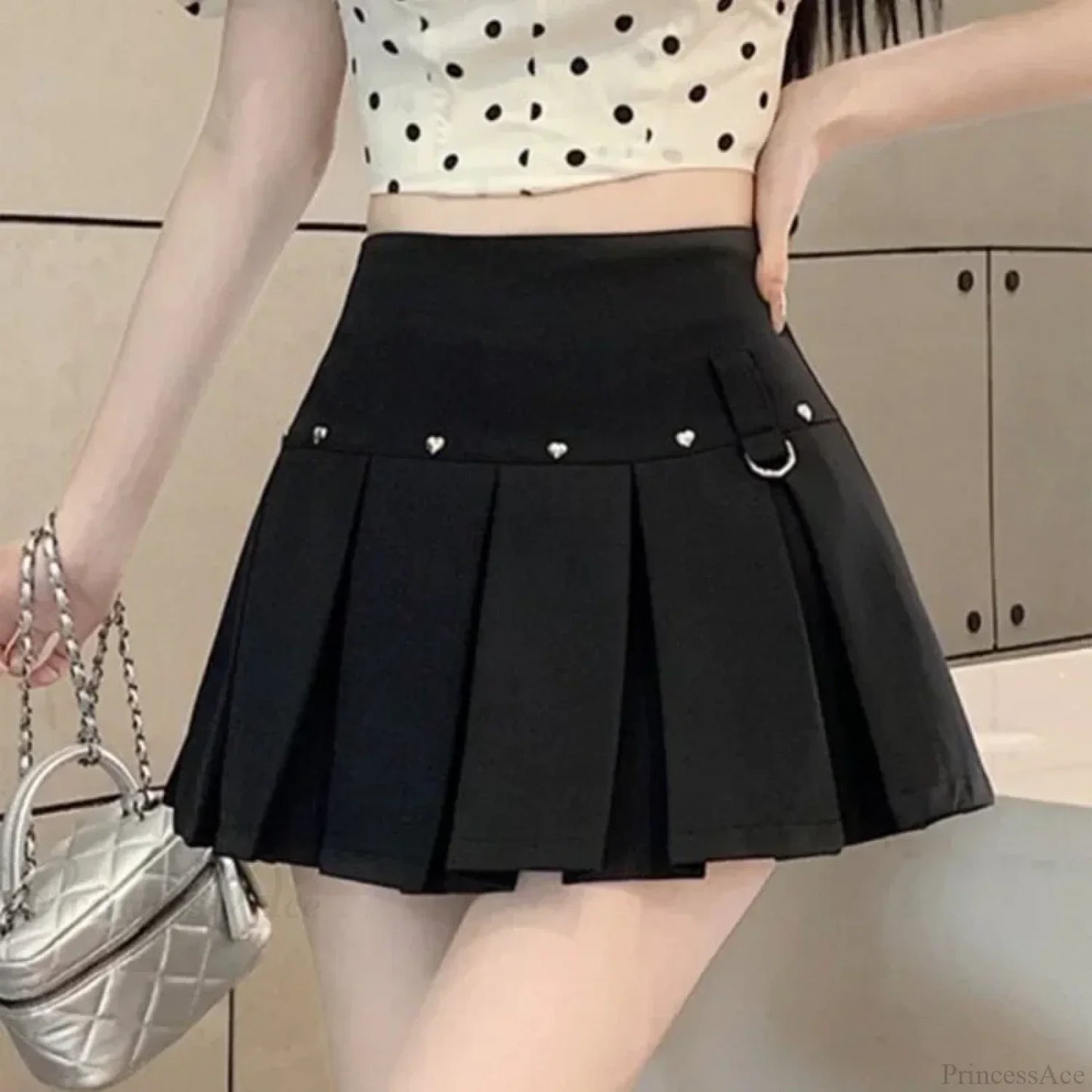 Rivet Pleated A-line Street Skirt