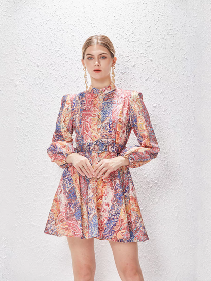 Printed Long Sleeves Short Dress
