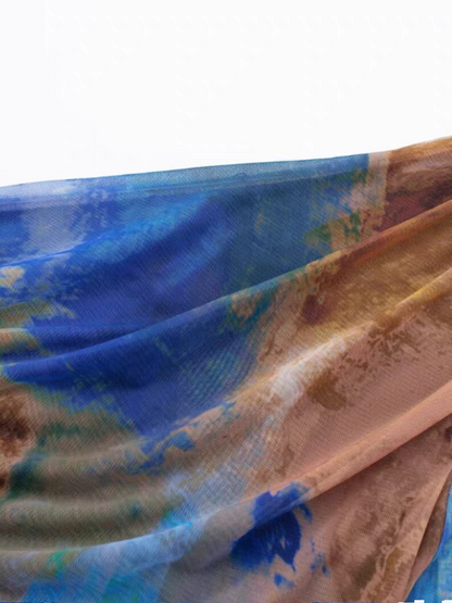 Tropical Print One Shoulder Ruched Mesh Top & Skirt Coord Set