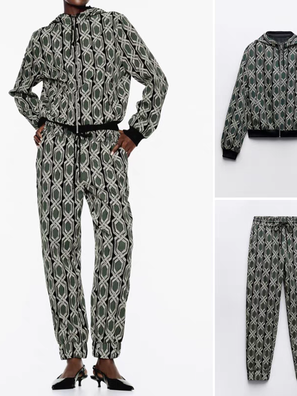 Green Abstract Print Hoodie & Joggers Pants Coord Set