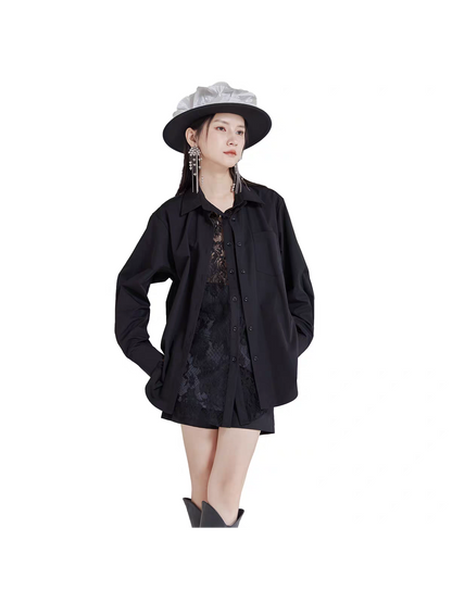 Oversized Fit Shirt with Attached Lace