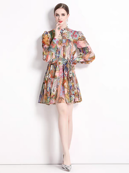 Abstract Printed Short Dress