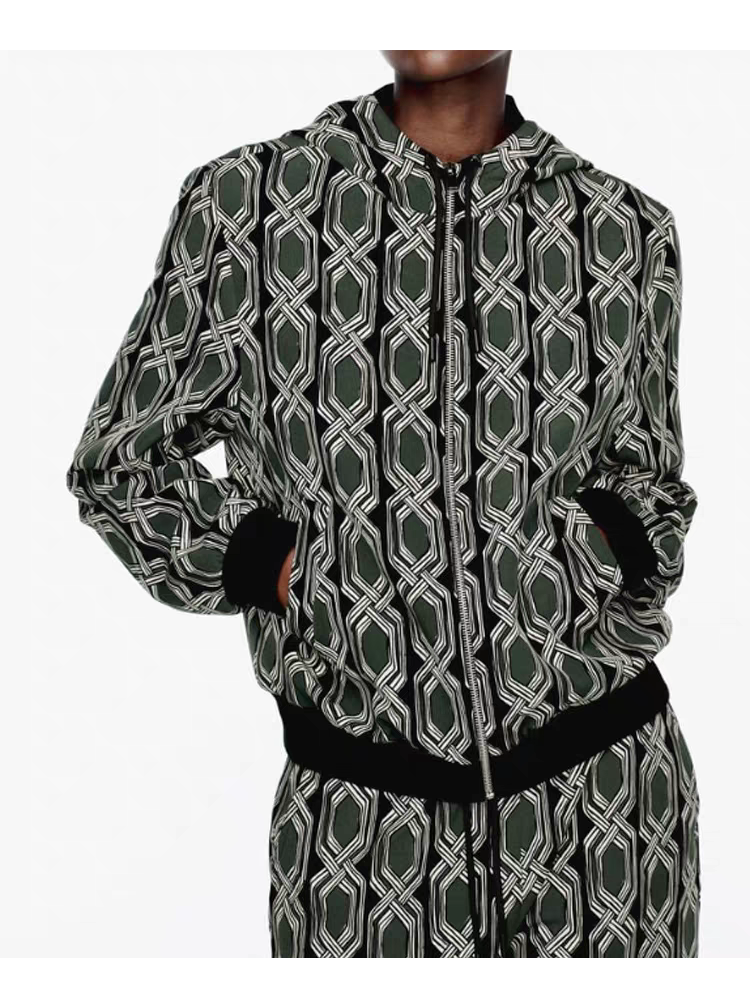 Green Abstract Print Hoodie & Joggers Pants Coord Set